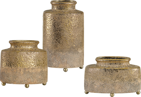 white clear vases Uttermost Decorative Bottles & Canisters Rough Cast Ceramic Vessels, Dipped From The Top In A Metallic Golden Glaze. Each Vessel Is Set On Metal Ball Feet.