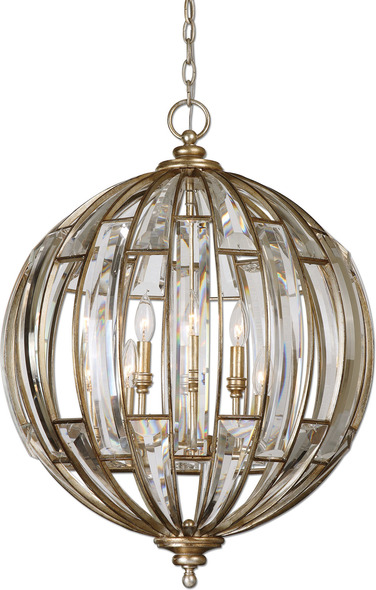 brass globe light fixture Uttermost Pendants Burnished Silver Champagne Leaf Finish With Beveled Crystal Details. NA