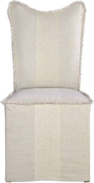lounging furniture Uttermost  Accent Chairs & Armchairs Flax Seed Linen Blend With A Bold Contrasting Racing Stripe On This Slipcover Features A Reverse Seam With Fringe, Draped Over An Armless Frame With Naturally Finished Poplar Legs, Body Fabric In Neutral Linen. Slipcovers Packaged Separately.