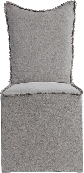 pink chaise chair Uttermost  Accent Chairs & Armchairs Stonewashed Gray Linen Blend Slipcover Features A Reverse Seam With Fringe, Draped Over An Armless Frame With Naturally Finished Poplar Legs, Body Fabric Is A Neutral Linen. Slipcovers Packaged Separately. Sold As A Set Of 2. Seat Height Is 19".