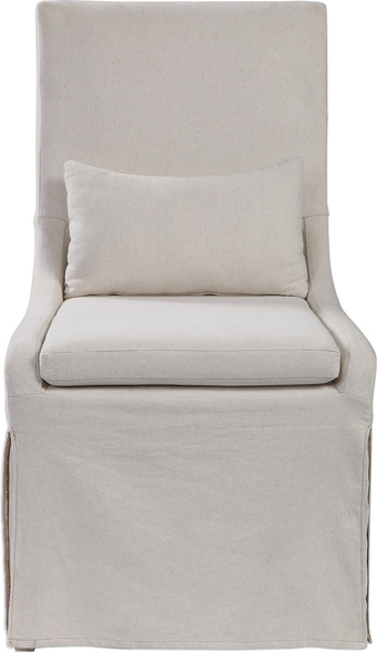 living room accent chairs mid century modern Uttermost  Accent Chairs & Armchairs Simplistic In Form, This Casually Sophisticated Armless Chair Features A Tailored Off-white Linen Blend Slipcover With A Plush Cushion Seat And Kidney Pillow For Added Comfort.