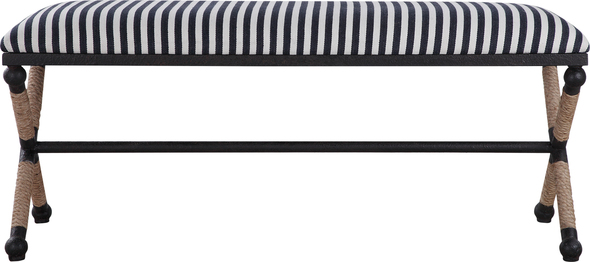 tufted storage bench with back Uttermost Bench Rustic Iron Is Accented By A Cushioned Top, A Sturdy Sailor-striped Cotton In Crisp Navy And Cream.