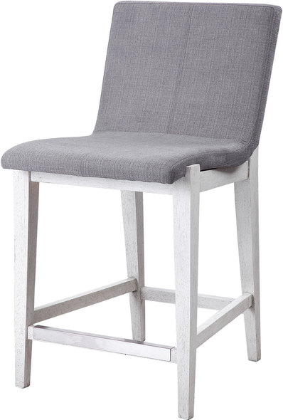 adjustable height bar stools Uttermost Bar & Counter Stools Gently Sloped Padded Seat In A Charcoal Linen Blend Performance Fabric Rests Within A Solid Wood Frame Finished In Aged White, With A Brushed Nickel Metal Kick Plate. Seat Height Is 25".