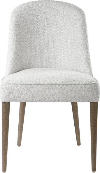 french chair Uttermost  Accent Chairs & Armchairs Perfect For Modern Dining, This Armless Chair Features A Casual Off-white Textured Fabric With Welted Trim And Solid Wood Legs Finished In Light Walnut. Sold As A Set Of 2. Seat Height Is 19".