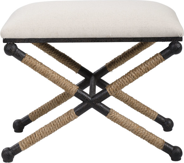 bench leather ottoman Uttermost  Small Benches Rustic Iron Frame With A Nautical Touch, Wrapped In Natural Fiber Rope Accents. Cushioned Top Is A Sturdy, Cotton In A Neutral Oatmeal.