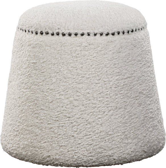grey bench ottoman Uttermost  Ottomans & Poufs This Plush Ottoman Is Covered In A Luxurious White Faux Shearling With Black Nickel Nail Head Details. Versatile And Stylish, This Piece Can Be Used As A Seat Or Footrest, Grouped Together Or As A Singular Accent Piece.