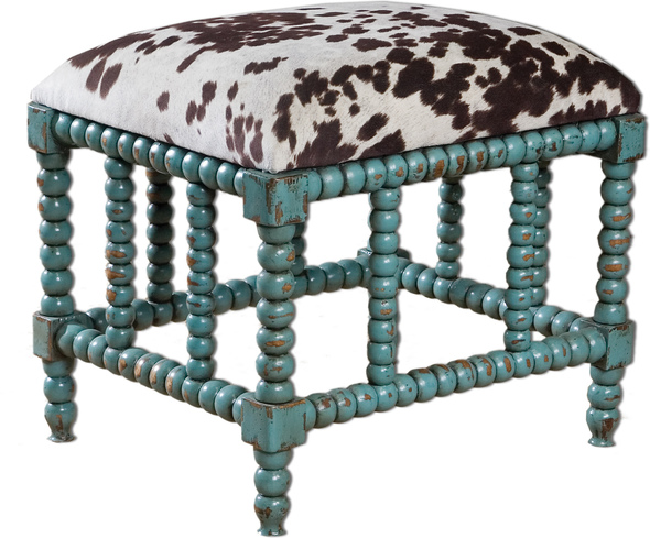 black storage bench with cushion Uttermost Small Benches Aqua Blue Finish On Solid, Plantation-grown Mahogany Wood With Cushioned Seat In Plush, Dark Chocolate And Milky White Velvet. Matthew Williams