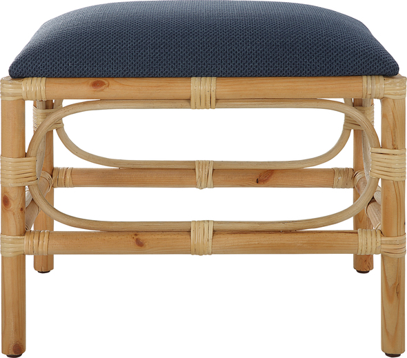 bench with ottomans Uttermost Benches A Refreshing Coastal Accent Featuring A Casual Cotton Blend Navy Fabric, Over A Naturally Finished Solid Wood Base With Rattan Wrapped Accents. Perfect Doubled Up At The Foot Of A Bed Or Under A Console Table.