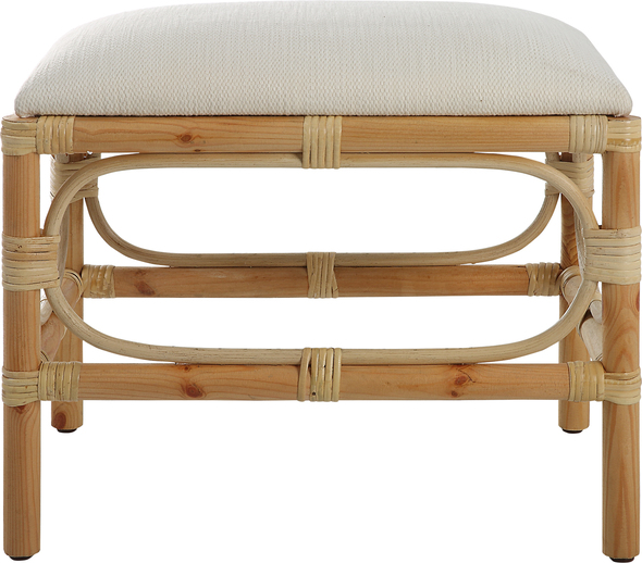 grey accent stool Uttermost Benches A Refreshing Coastal Accent Featuring A Crisp White Textured Fabric, Over A Naturally Finished Solid Wood Base With Rattan Wrapped Accents. Perfect Doubled Up At The Foot Of A Bed Or Under A Console Table.