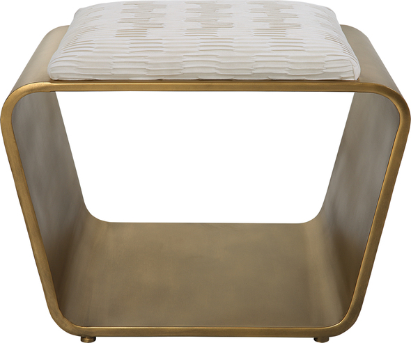 two seater bench Uttermost Small Benches Stylish And Glamorous, This Unique Accent Bench Features An Off White Pleated Fabric Atop A Looped Metal Base Finished In Antique Gold.