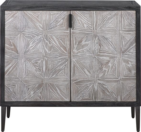 chest of drawers 10 drawers Uttermost  Accent Cabinets Chests and Cabinets Showcasing A Modern Lodge Style, This Two Door Cabinet Features Hand Pieced Mosaic Doors In Oak Veneer Finished In Light Gray, With A Contrasting Elm Veneer Exterior Finished In Deep Black With Light Gray Glazing. Accented With Solid Iron Hardware And Legs In Aged Black. Has One Fixed Interior Shelf.