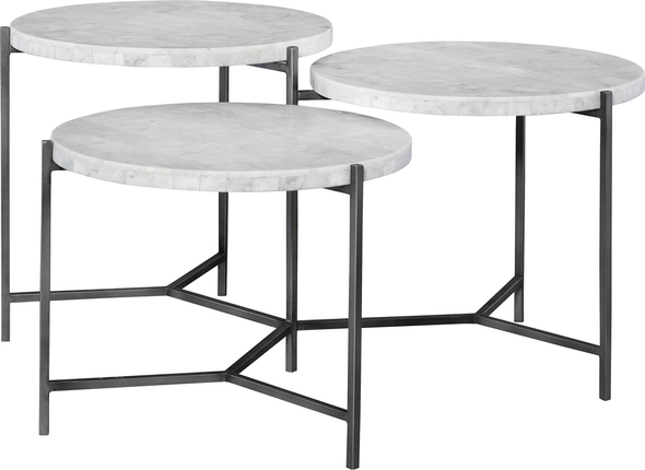 coffee table set for sale Uttermost Cocktail & Coffee Tables Clean Contemporary Styling Is Featured In This Tiered Coffee Table Design With White Marble Tops, On A Forged Iron Base In A Gunmetal Silver Finish.
