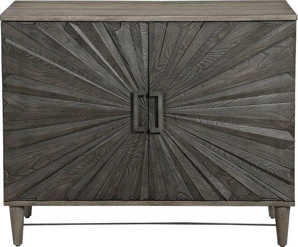 6 set drawers Uttermost  Accent Cabinets Inspired By Global Bohemian Style, This Two Door Cabinet Features A Striking 3-dimensional Starburst Design, Finished In A Dark Ebony Oak Veneer. The Contrasting Solid Wood Exterior Is Finished In A Gray Oak Stain, Accented By Steel Hardware And Accent Stretcher Finished In Aged Gunmetal. The Pair Of Soft Close Doors Open To Reveal Two Sections Each With Two Adjustable Shelves And Wire Management.
