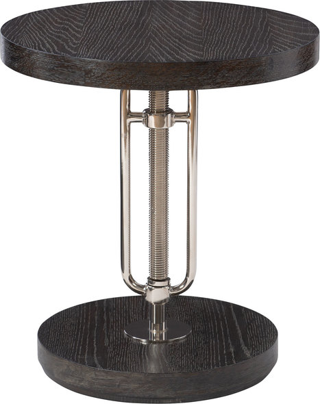 narrow end table Uttermost Accent & End Tables Featuring An Industrial Support In Stainless Steel Finished In Polished Nickel, Paired With A Contrasting Oak Veneer Top And Base Stained In Ebony With A Light Gray Glazing. The Swivel Mechanism Is Fully Functional And Adjusts From 20" To 29".