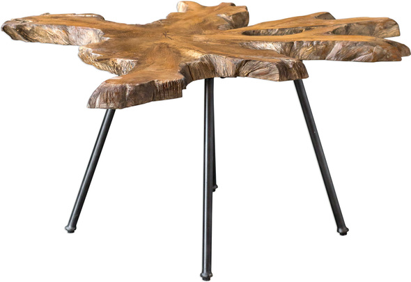 clear console table Uttermost Accent & End Tables Featuring Solid Wood Construction, This Coffee Table Is Topped With A Deeply Grained Cross Section Of Natural Teak Wood With Light Honey Glazing, Paired With Aged Black Finished Iron Legs. Sizes And Grain Pattern May Vary Due To The Authentic Nature Of The Design.