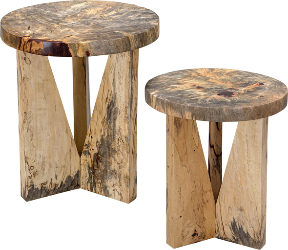 end stands Uttermost Accent & End Tables Made From Solid Tamarind Wood, This Set Of Two Nesting Tables Features Strong Angular Lines With Beautiful Spalting In A Natural Finish. Solid Wood Will Continue To Move With Temperature And Humidity Changes, Which Can Result In Cracks And Uneven Surfaces, Adding To Its Authenticity And Character. Sizes: Sm-16x19x16, Lg-18x22x18