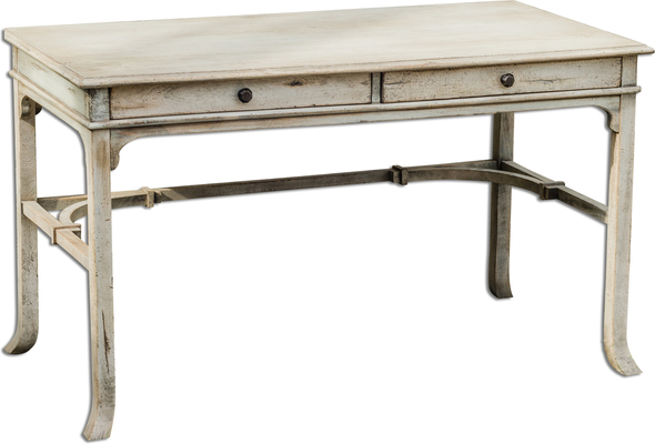 office desk for office Uttermost Desks Desks Plantation-grown Mango Wood Makes Up The Solid, Carved And Dovetail Construction With Deep-grained Mindi Veneer In An Aged White Finish With Antique Brass Drawer Pulls. Matthew Williams