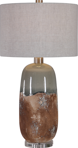 Uttermost Maggie Ceramic Table Lamp Table Lamps This Table Lamp Features A Ceramic Base Finished In An Earthy Terracotta Rust That Transitions Into A Crackled Green-gray Glaze, Accented With Brushed Nickel Plated Details And A Thick Crystal Foot.
