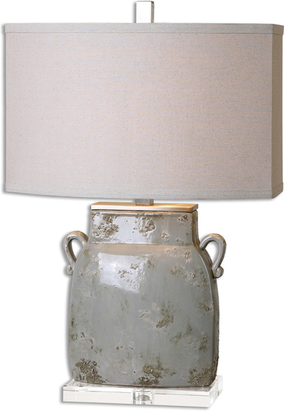  Uttermost Ivory-Gray Table Lamps Table Lamps Textured Ceramic Base Finished In A Ivory-gray Glaze With Dark Gray Undertones Accented With Brushed Aluminum Details And A Crystal Foot. Due To The Nature Of Fired Glazes On Ceramic Lamps, Finishes Will Vary Slightly.