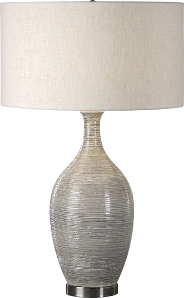 gold office lamp Uttermost  Gray Textured Table Lamp This Ceramic Base Features A Coarse, Horizontal Texture, Finished In A Mushroom Gray Glaze, Accented With Plated Polished Nickel Details.