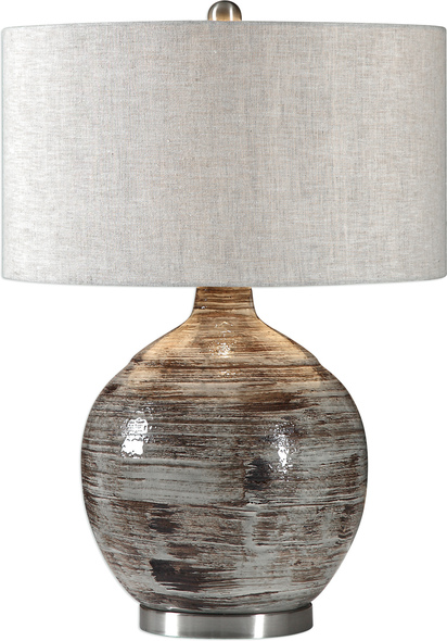 stained glass accent lamp Uttermost Distressed Ivory Table Lamp Heavily Textured Ceramic Base Finished In A Distressed Blue-gray Glaze With Rust Bronze Undertones, Accented With Brushed Nickel Plated Details.