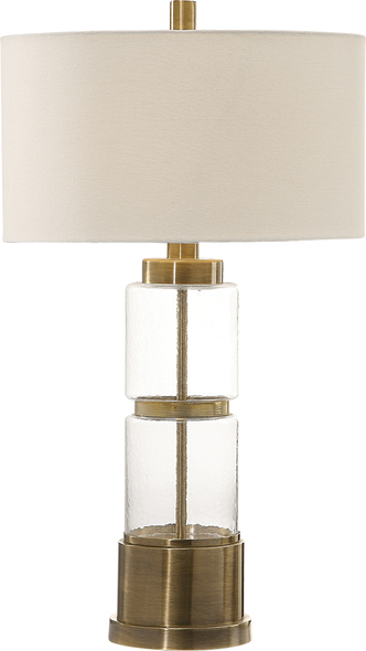 kitchen table light fixtures Uttermost Glass Column Lamp Stacked Clear Glass Columns With A Hammered Texture, Displayed With Antique Brass Plated Steel Details.
