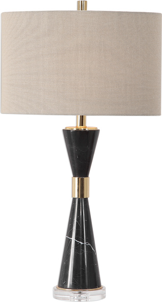 small task light Uttermost Black Marble Table Lamp Mid-century Flair Is Added To This Design Featuring A Hourglass Shaped Base Constructed Of Solid, Black Marble And Is Accented With Stainless Steel Details Finished In A Plated Gold And A Thick Crystal Foot.