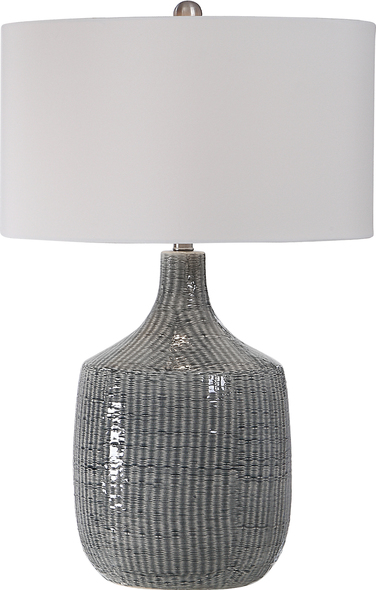 mini led light bulbs Uttermost Distressed Gray Table Lamp This Ceramic Base Keeps It Simple In Shape, Yet Upscale With Its Fashionable Pattern That