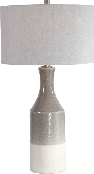uplight desk lamp Uttermost Savin Ceramic Table Lamp Showcasing A Bohemian Flair, This Ceramic Table Lamp Is Finished In A Glossy Warm Gray Glaze That Transitions To A Heavily Textured Ivory Bottom. The Casual Contemporary Styling Is Paired With Plated Brushed Nickel Accents.