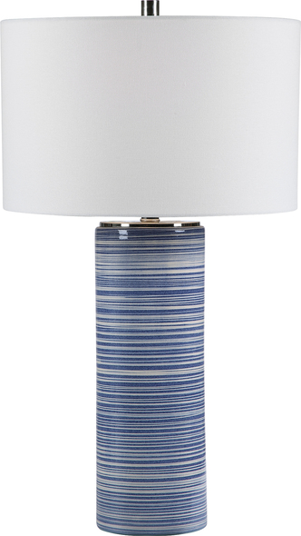 Uttermost Striped Table Lamp Table Lamps Showcasing Trendy White And Indigo Hues, This Ceramic Table Lamp Has A Striped Glaze With Polished Nickel Accents.