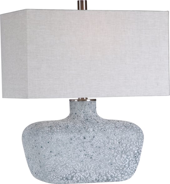 Uttermost Textured Glass Table Lamp Table Lamps This Table Lamp Features A Heavily Textured Art Glass Base With A Handcrafted Look In Mottled Highlights Of Blue-green, Covered In An Aged White Frosted Glaze, Paired With Brushed Nickel Plated Details.