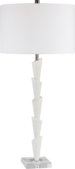 Uttermost Modern Table Lamp Table Lamps Showcasing A Granulated Marble That Accurately Replicates The Look Of Thassos Marble, This Table Lamp Evokes A Modern Sophisticated Style With White And Light Gray Tones That Are Accented With A Thick Crystal Foot And Polished Nickel Plated Details.