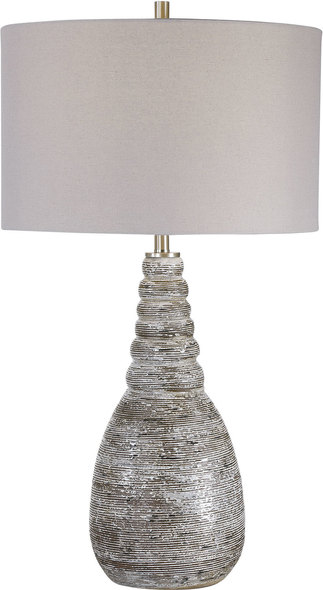 light bedside table Uttermost Rust Brown Table Lamp Displaying A Unique Shape, This Ceramic Table Lamp Showcases A Noticeable Ribbed Texture Finished In A Distressed Rust Brown And An Aged Ivory Crackle Glaze, Accented By Brushed Nickel Details.
