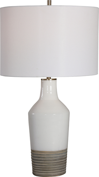 spot light table lamp Uttermost White Crackle Table Lamp This Ceramic Lamp Features A White Crackle Glaze Finish Paired With A Ribbed Textured Bottom Half Finished In An Aged Terracotta Tone, Accented By Light Antique Brushed Brass Details.