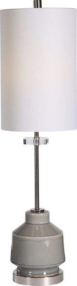 gold standing lamp Uttermost Warm Gray Buffet Lamp This Elegant Buffet Lamp Features A Clean Geometric Shaped Ceramic Base Finished In A Warm Gray Glaze, Accented By Polished Nickel Plated Iron Details And Crystal Accents.