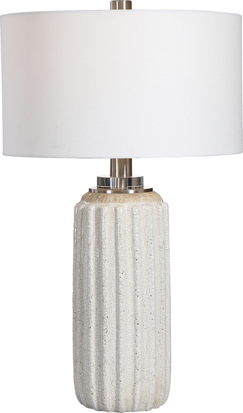 black and white light fixture Uttermost White Crackle Table Lamp A Nod To Old-world Style, This Ceramic Table Lamp Features A Distressed Cream And Beige Crackle Glaze With A Deep Ribbed Texture, Accented By Brushed Nickel And Crystal Details.