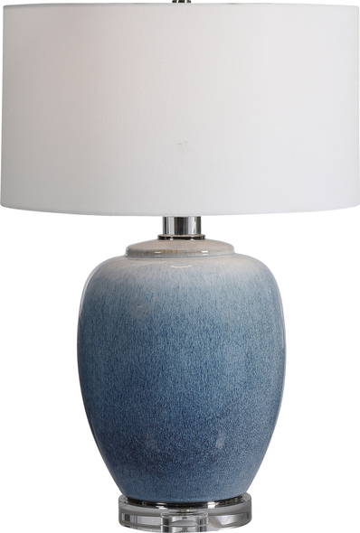 led light bedside table Uttermost Blue Ceramic Table Lamp Ceramic Table Lamp Showcases Vibrant Shades Of Cobalt And Aqua That Transition Into A Subtle Ombre Toned Light Blue. Polished Nickel Details And Crystal Accents Create An Elegant And Sophisticated Look.