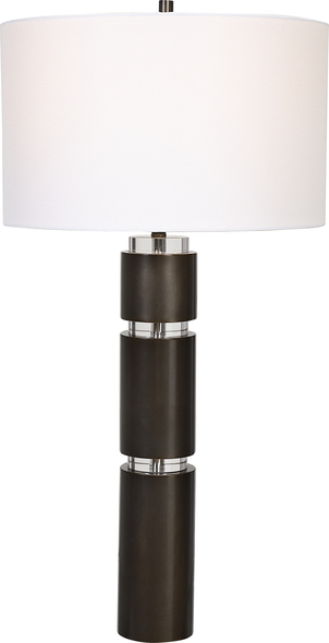 Uttermost Dark Bronze Table Lamp Table Lamps This Table Lamp Features A Sophisticated Design By Pairing Stacked Steel Columns In A Dark Bronze Finish With Elegant Crystal Details.