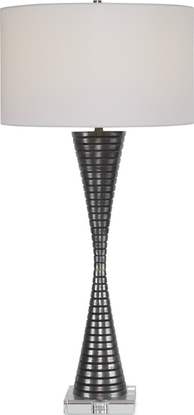 small christmas lamp shades Uttermost Ribbed Iron Table Lamp Constructed From Cast Iron, This Table Lamp Features A Masculine Look With Ribbed Texture And An Hourglass Silhouette, Displayed On A Thick Crystal Foot.