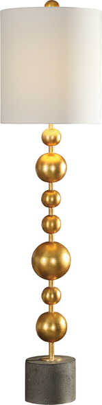 glass globe sconce Uttermost Gold Buffet Lamp This Contemporary Design Features Stacked, Spun Metal Spheres, Finished In A Hand Applied Metallic Gold Leaf, Displayed On A Charcoal-stained Concrete Foot.
