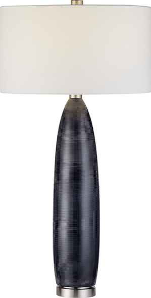 white light fixture bedroom Uttermost Blue Gray Table Lamp This Handcrafted Ceramic Table Lamp Showcases An Elevated Look With A Striped Motif And A Prussian Blue-gray Glaze. Brushed Nickel Plated Iron Details Accentuate The Design.