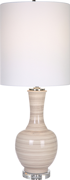 vintage brass table lamps Uttermost Striped Table Lamp This Table Lamp Showcases A Traditional Curved Silhouette In A Striking Striped Motif. The Ceramic Base Displays Shades Of Taupe, Tan, And Charcoal And Is Accented By A Thick Crystal Foot With Polished Nickel Plated Details.