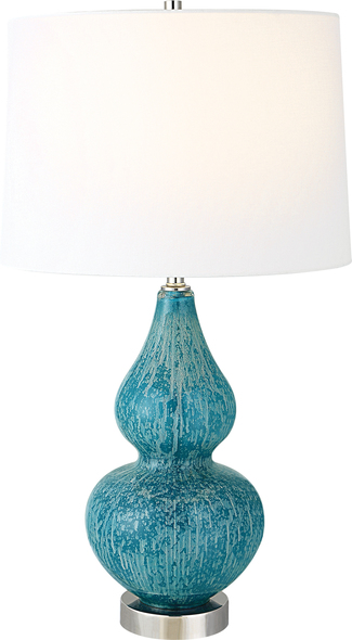 vintage mini lamp Uttermost Blue Table Lamp Displaying A Timeless Elegance, This Glass Table Lamp Is Handcrafted From Glass Is Finished In Mottled Shades Of Light Blue And Turquoise With Iron Accents Finished In Polished Nickel.