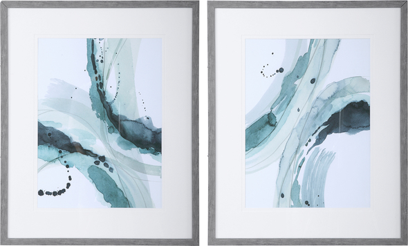 new wall hanging Uttermost Abstract Prints Teal, Light Green, Aqua, Double White Mat, Driftwood Gray Frame, Under Glass, Watercolor Style