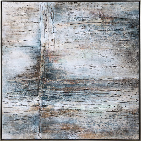 framed prints wall art Uttermost Abstract Nautical Art Hand Painted, Heavy Texture, Antiqued Silver Leaf Gallery Frame, Abstract, Off-white, Teal, Light Blue, Gray, Brown, Tan, Green, Charcoal