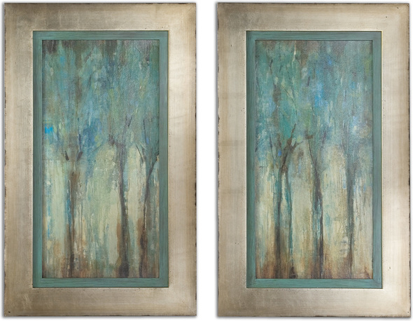 prints for artists Uttermost Modern Art Silver Leaf Base With Heavy Champagne Wash, Edges Are Lightly Distressed And Accented With A Warm Sephia Color.  Inner Lip Of Frame Is Muted Aqua Blue Base With A Heavy Charcoal Glaze. Carolyn Kinder