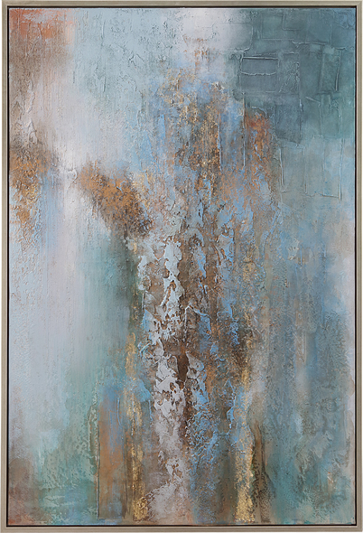 modern wall art Uttermost Abstract Art Blues, Orange, Terra Cotta, White, Gold Leaf, Browns, Grays, Abstract, Silver Leaf Gallery Frame, Slight Texture