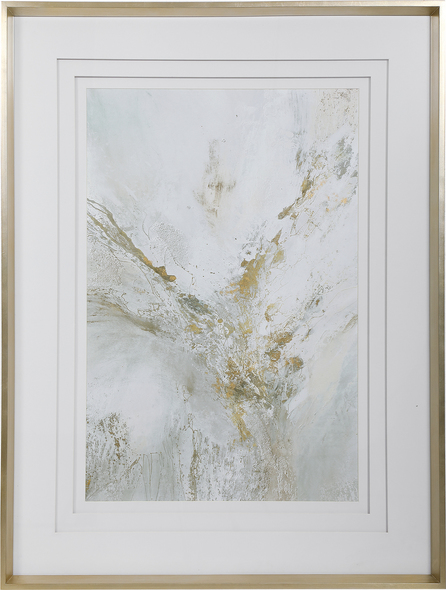 art on wall Uttermost Modern Abstract Art Neutral Abstract Print, Light Gray, White, Gold Leaf, Triple Matting With Spacers, Warm Silver Leaf Frame, Under Glass