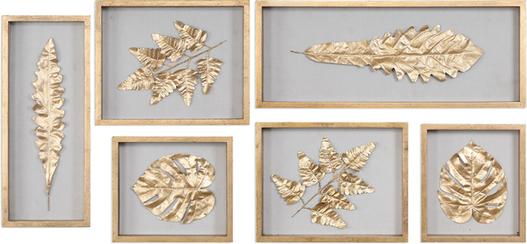 decorative tissue box holder Uttermost Shadow Box / Wall Art A Leaf Collection Study, Cut From Silk Fabric With Gold Leaf Overlay, On A Natural Linen Backing And Showcased In Wooden Shadow Boxes Finished With Gold Leaf.