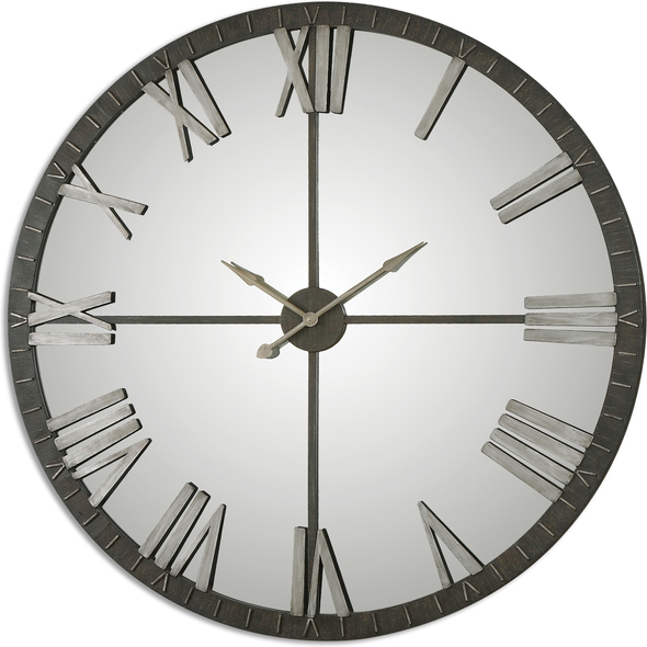 large wall hanging clocks Uttermost Wall Clocks Distressed Rustic Bronze With Silver Highlights And Mirrored Face.  Quartz Movement Ensures Accurate Timekeeping. Requires One "AA" Battery.